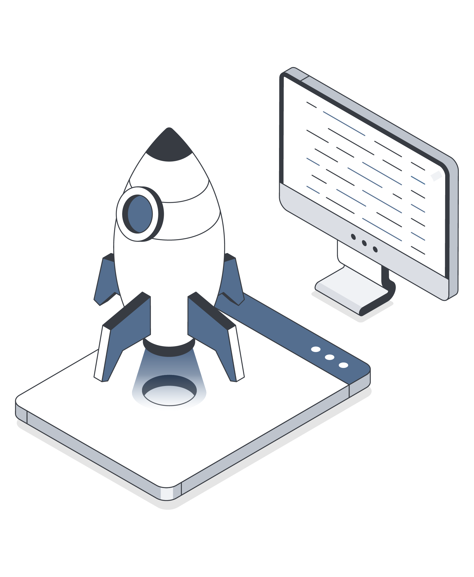 Illustration of digital solutions being built, coded and speedy delivery.